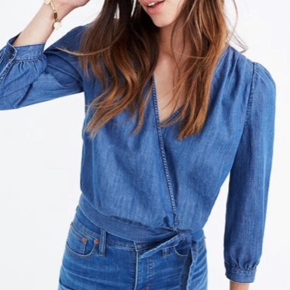 Madewell Denim Wrap Top - Picture 1 of 5
